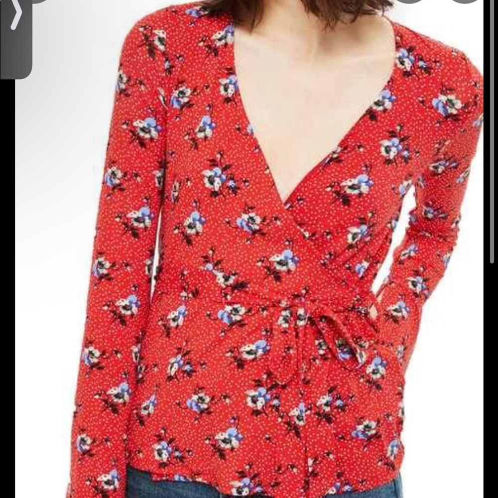 Top Shop, Spot Floral Wrap Top